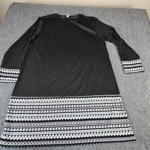 Exclusive‎ Black White Geometric Border Print Long Sleeve Shift Dress XXL NWT